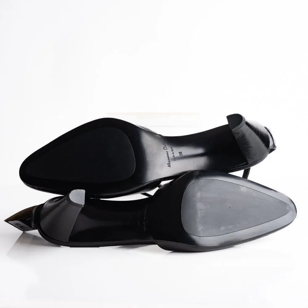 Massimo Dutti Womens Criss Cross Heels Slingbacks Black Leather US 7.5 EU 38 NWB